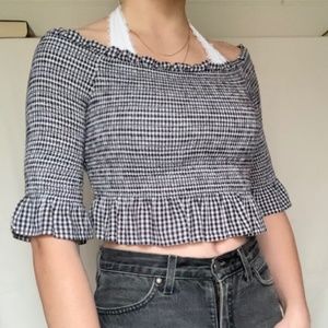 American Eagle black & white smocked crop top
